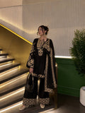 Beautiful French Crap with Zari Embroidery Work & With Pompom Lace Border Salwar Kameez