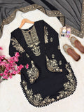 Beautiful French Crap with Zari Embroidery Work & With Pompom Lace Border Salwar Kameez