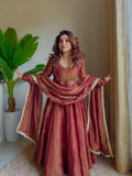 Heavy Cosmos Silk With Semi Bits 3mm Sequence Embroidery Work Anarkali Salwar Kameez