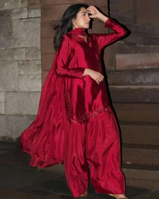 New Designer Party Wear Look Heavy Natural Crep Silk With Bids Hand Work Full Hand Work top with farshi salwar