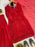 New Designer Party Wear Look Heavy Natural Crep Silk With Bids Hand Work Full Hand Work top with farshi salwar
