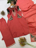 DESIGNER CORDING SEQUENCE EMBROIDERED WORKED TOP PLAZZO WITH DUPATTA