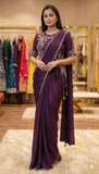 Premium Chinnon Silk Fabric Ready-to-Wear Draped Style Saree