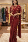 Premium Chinnon Silk Fabric Ready-to-Wear Draped Style Saree