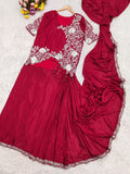 Premium Chinnon Silk Fabric Ready-to-Wear Draped Style Saree