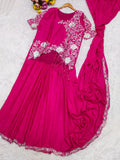 Premium Chinnon Silk Fabric Ready-to-Wear Draped Style Saree