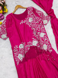 Premium Chinnon Silk Fabric Ready-to-Wear Draped Style Saree