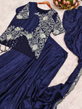 Premium Chinnon Silk Fabric Ready-to-Wear Draped Style Saree