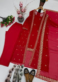 NEW DESIGNER HEAVY FUAX GEORGETTE SHARG TOP DUPATTA SET