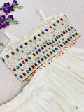 Rayon silk with Soft Net with Embroidery Sequins Work With Mirror Lehenga Layer