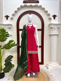Heavy Faux Georgette with Digital weightless Print With Real Mirror Fancy Lace work Salwar Kameez