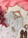 Premium FENDY SILK Beautiful 5mm sequins & zari embroidery work With Handwork Latkan lace both side Salwar Kameez