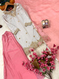 Premium FENDY SILK Beautiful 5mm sequins & zari embroidery work With Handwork Latkan lace both side Salwar Kameez
