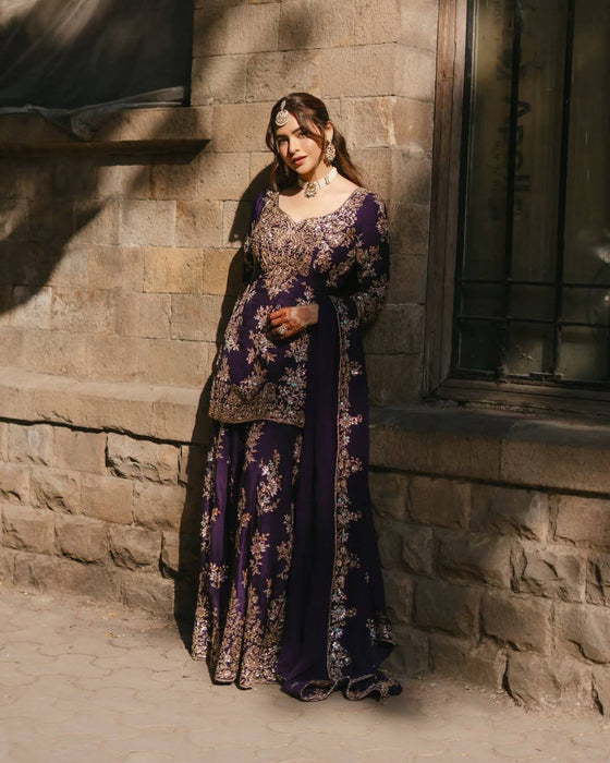 Premium CHINON with Zari &amp; 5mm Sequins Embroidery Work Salwar Kameez