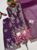 Premium CHINON with Zari &amp; 5mm Sequins Embroidery Work Salwar Kameez