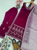 NEW DESIGNER PARTY WEAR HEAVY VISCOSE VELVET 3 PIS SUIT SET