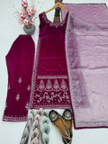 NEW DESIGNER PARTY WEAR HEAVY VISCOSE VELVET 3 PIS SUIT SET