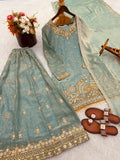 New Pure Fendy Silk With Heavy Embroidery Sequence Work Top-Bottom And Dupatta Set