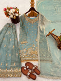 New Pure Fendy Silk With Heavy Embroidery Sequence Work Top-Bottom And Dupatta Set