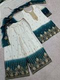 NEW ELEGANT DESIGN PURE DUAL TONE PENDING STAR GEORGETTE IN BEAUTIFUL TOP-PALZZO WITH DUPATTA SET