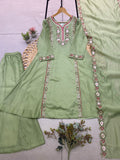 FESTIVAL SEASON BEAUTIFUL KURTI WITH SEQUENCE EMBROIDERY WORK PLAZZO AND DUPATTA
