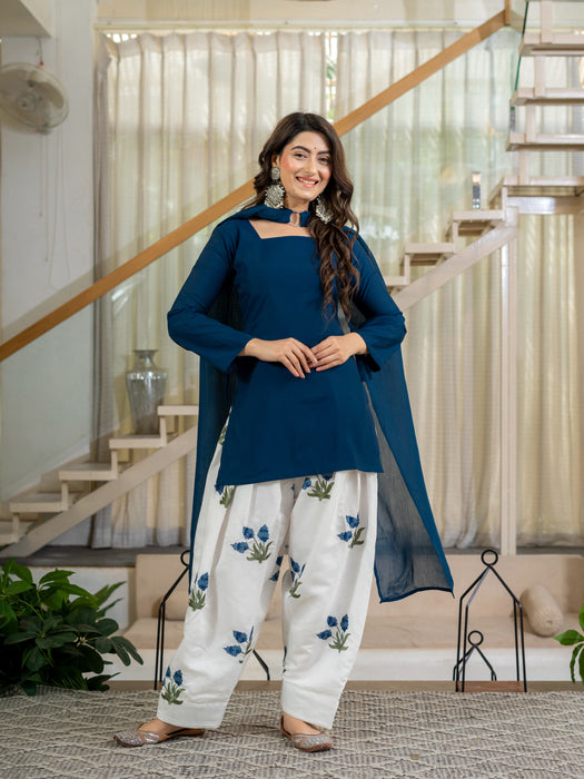 Designer Party Wear Look heavy Roman Cotton Material top with farshi salwar