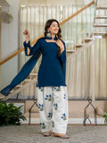 Designer Party Wear Look heavy Roman Cotton Material top with farshi salwar