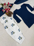 Designer Party Wear Look heavy Roman Cotton Material top with farshi salwar