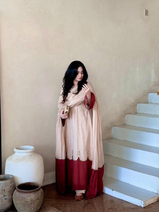New Designer Party Wear Look Pur Roman Silk Kaftan Dress & Palazzo With Dupatta set