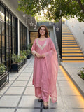 HEAVY FENDY SILK WITH HEAVY EMBROIDERY CODING SEQUENCE WORK WITH HAND WORK 4 PIECES SALWAR KAMEEZ