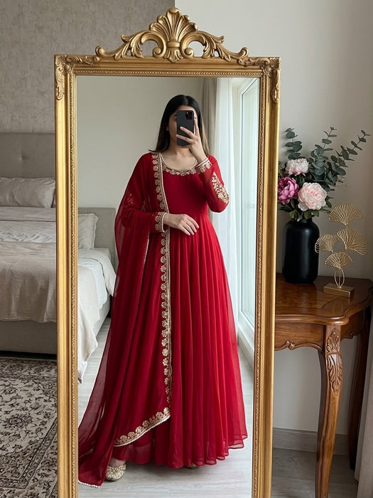 Fox Georgette with Embroidery Sequence And Moti Work Salwar Kameez