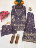 Premium FANDY SILK with Beautiful zari &amp; 5mm sequins embroidery work in kurti & blouse both Salwar Kameez