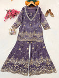 Premium FANDY SILK with Beautiful zari &amp; 5mm sequins embroidery work in kurti & blouse both Salwar Kameez