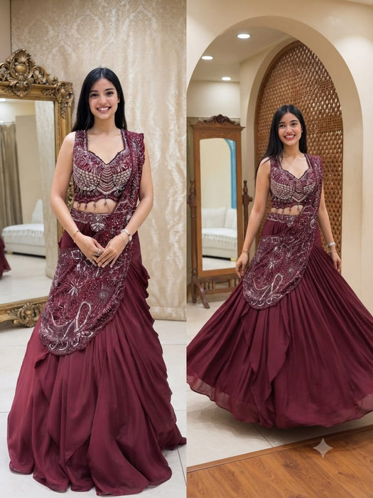 Premium Rangoli Silk stylish elegant & effortlessly gorgeous Drape Lehenga Saree
