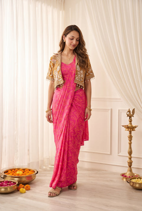 Heavy Chinon Silk with Dugital Print Ready to wear Beautiful Saree