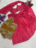 Heavy Chinon Silk with Dugital Print Ready to wear Beautiful Saree