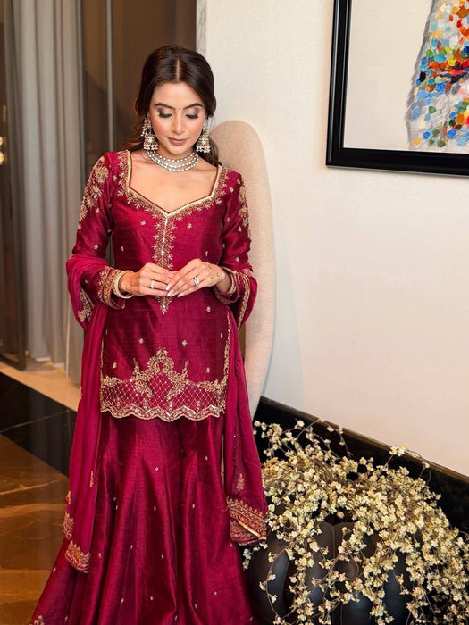 Beautiful Vichitra Silk with 5mm Siquence and Zari Embroidery Work Salwar Kameez
