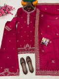 Beautiful Vichitra Silk with 5mm Siquence and Zari Embroidery Work Salwar Kameez