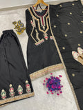 FESTVIAL ETHNIC OUTFIT SEQUENCE EMBROIDERY ON SILK FABRIC TOP AND PLAZZO WITH DUPATTA SET