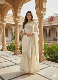 FESTIVE NEW DESIGNER HEAVY EMBROIDERY WORK ON FENDY FABRIC TOP SHARARA AND DUPATTA SET