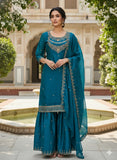 FESTIVE NEW DESIGNER HEAVY EMBROIDERY WORK ON FENDY FABRIC TOP SHARARA AND DUPATTA SET