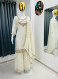 FESTIVE NEW DESIGNER HEAVY EMBROIDERY WORK ON FENDY FABRIC TOP SHARARA AND DUPATTA SET