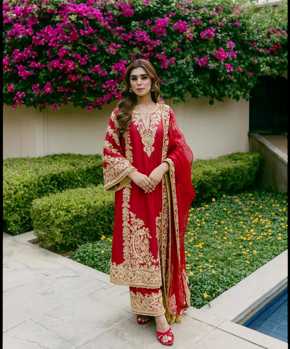 Premium FAUX GEROGETTE Beautiful 5mm Siqence and Zari Embroidery Work Salwar Kameez