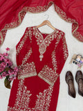 Premium FAUX GEROGETTE Beautiful 5mm Siqence and Zari Embroidery Work Salwar Kameez