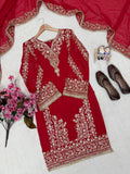 Premium FAUX GEROGETTE Beautiful 5mm Siqence and Zari Embroidery Work Salwar Kameez