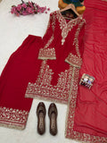 Premium FAUX GEROGETTE Beautiful 5mm Siqence and Zari Embroidery Work Salwar Kameez