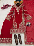 Premium FAUX GEROGETTE Beautiful 5mm Siqence and Zari Embroidery Work Salwar Kameez