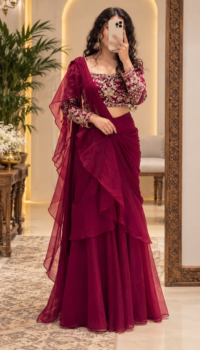 Heavy Teby Silk Ready to wear Beautiful LEHENGA SAREE
