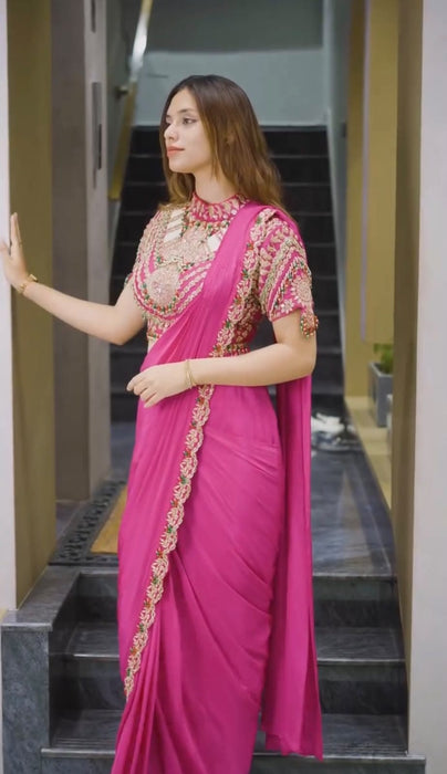 New Super Trending Embroidery Sequence work ready to wear saree with Embroidery Blouse
