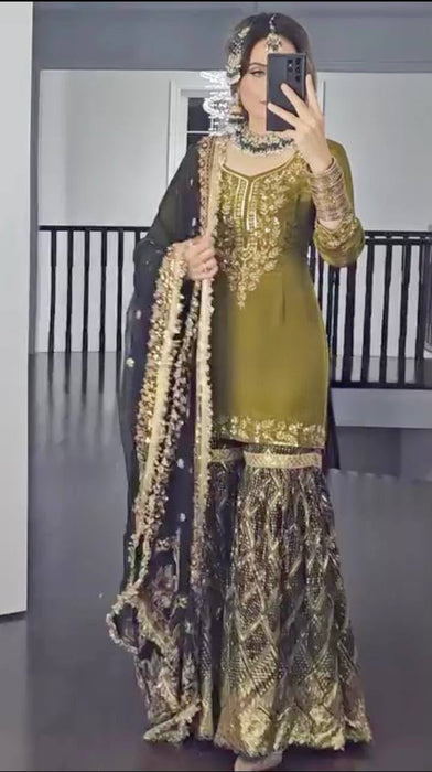 Pure Heavy Chinnon Silk With Heavy Embroidery Work With Fancy Borders Lace Work Salwar Kameez